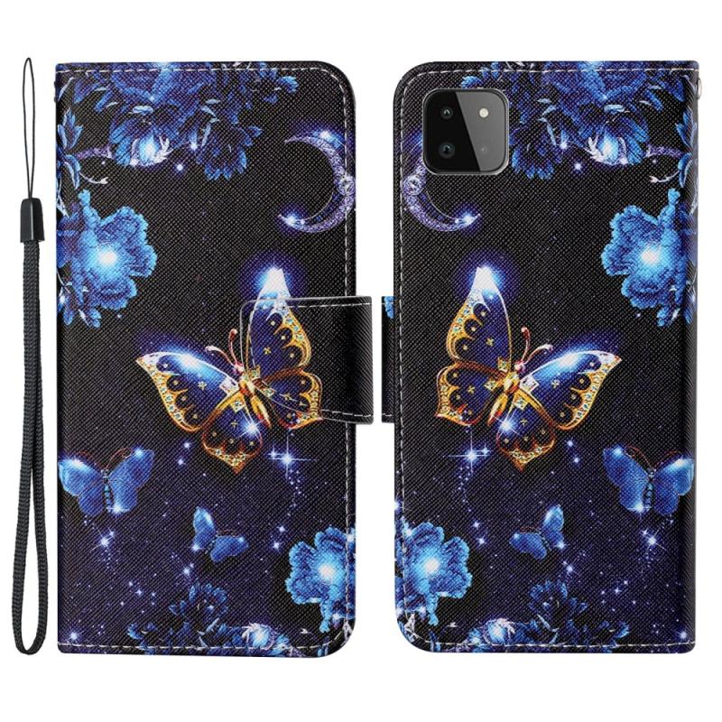 Samsung Galaxy A22 5G Læder Cover med Sommerfugl Design